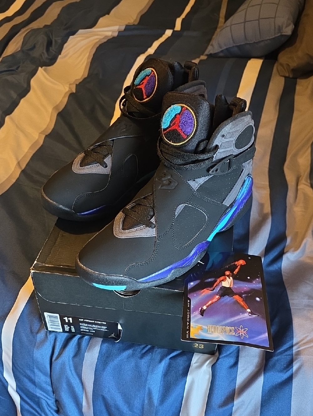 Jordan Retro Basketball Sneakers Black with Blue and Purple Accents